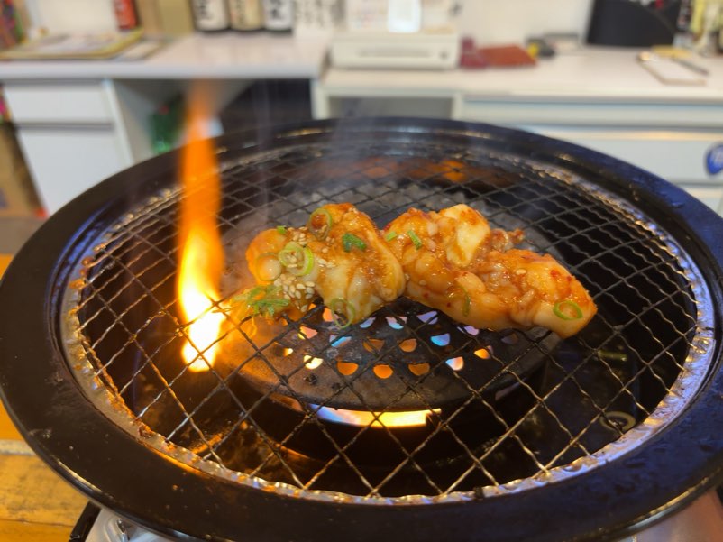 焼肉鉄板 ホルモン家（豊田市）　牛ホルモン焼いた状態