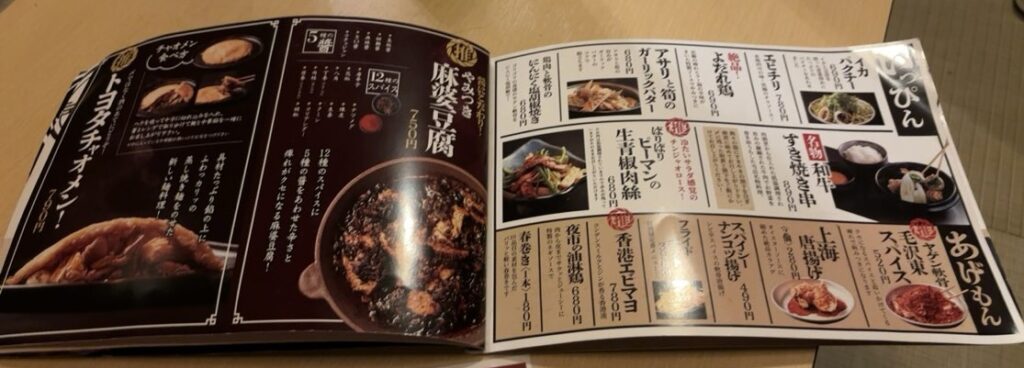 台湾中華 マヤク酒場 メニュー