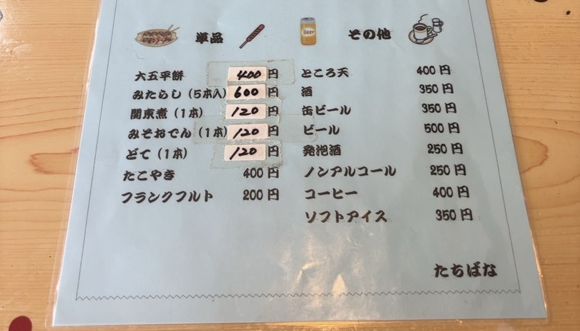 喫茶たちばな(豊田市) 単品メニュー