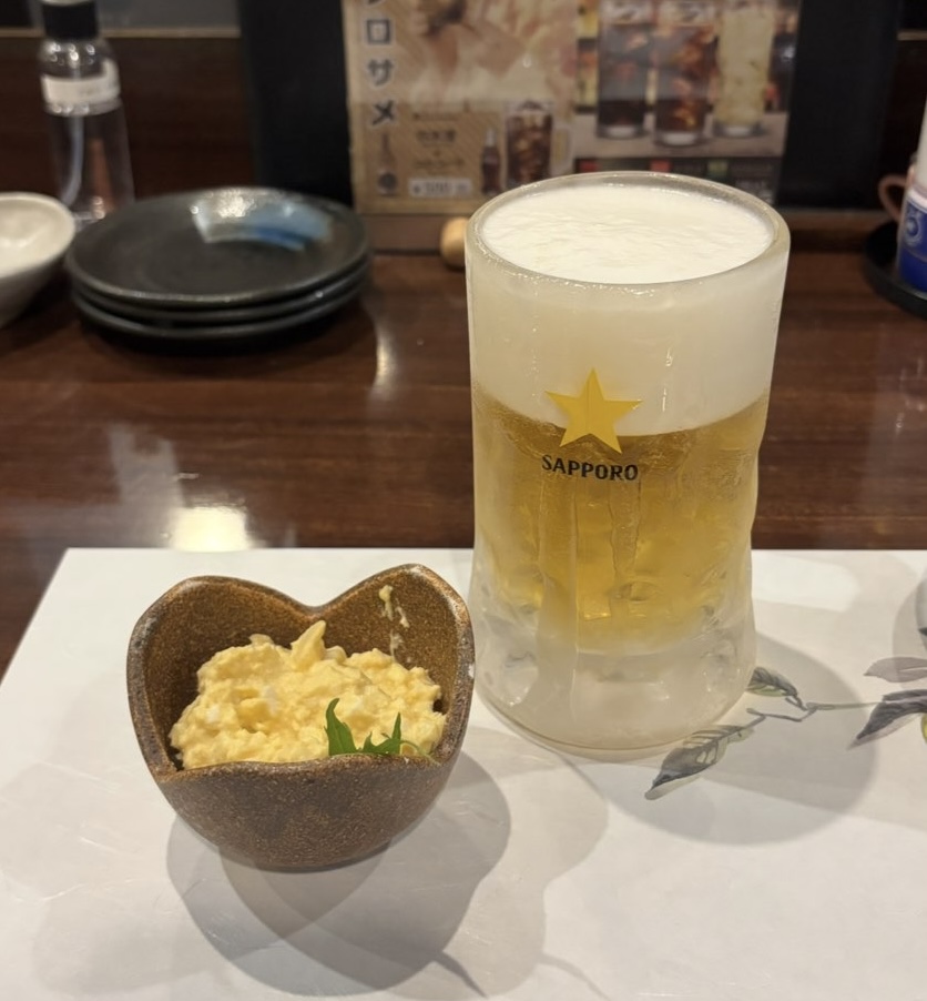 居酒屋よしぶ(豊田市) お通しとビール