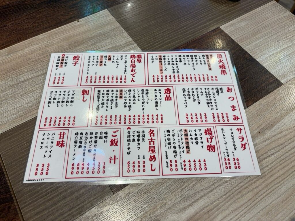 刈谷熱狂酒場 ごくらく荘　フードメニュー