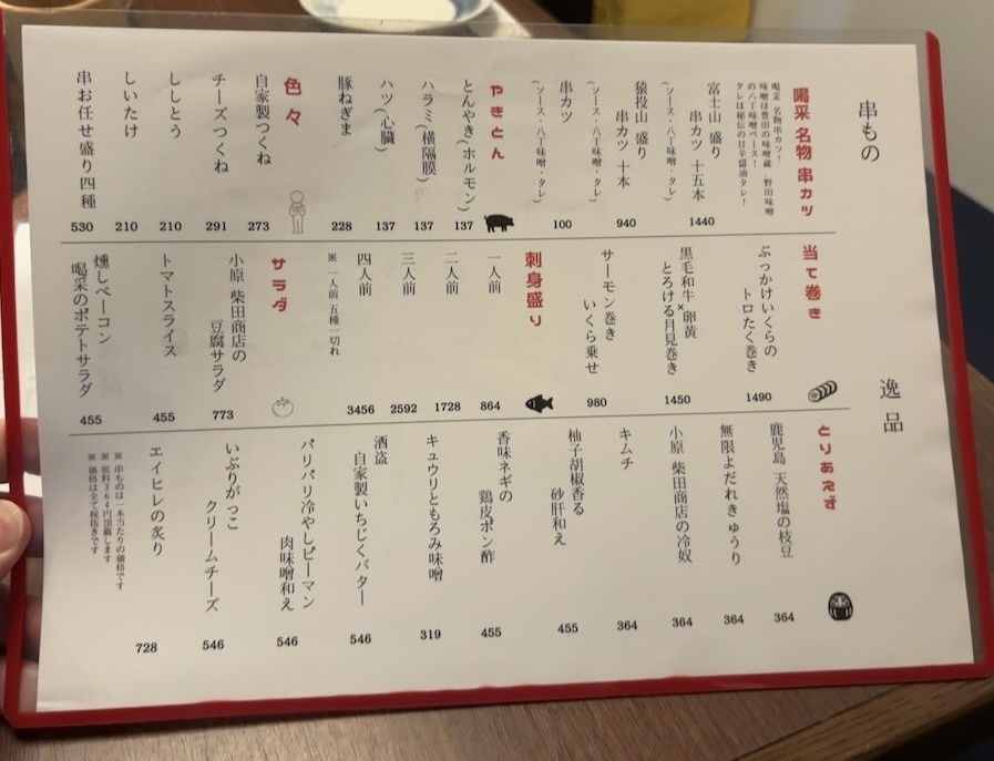 大衆居酒屋 喝采（豊田市）　食事メニュー