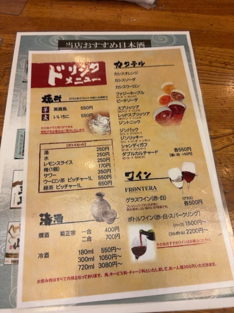 魚処 たく兵衛(豊田市) ドリンクメニュー